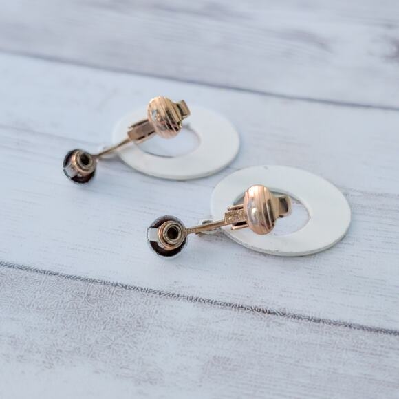 Vintage Clip On Earrings Retro Off White Circle Dangle - Some Paint Chips - Picture 8 of 8